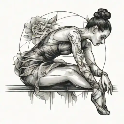 Ballet Dancer Sitting Resting Reflecting Simple Line Sketch Style