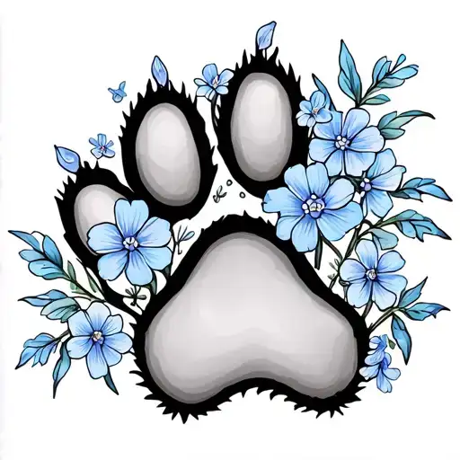 Dog Paw Print With Forget Me Not Flowers