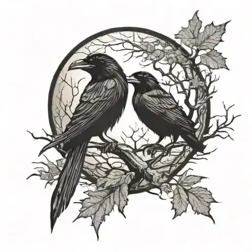 Ravens In Woods With A Moon Surrounded