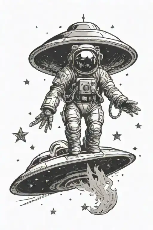 Flying Saucer Kidnapping An Astronaut Against A Background Of Stars