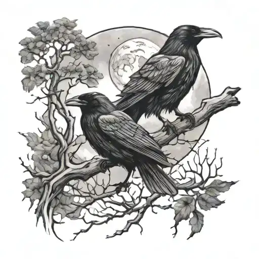 Ravens In Woods With A Moon