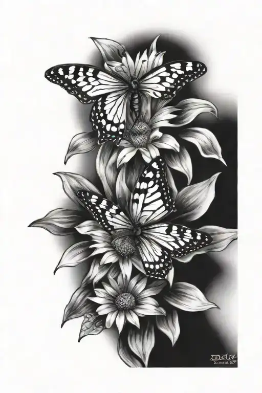 Black Eyed Susan Flower With 3 Butterflies Intertwined