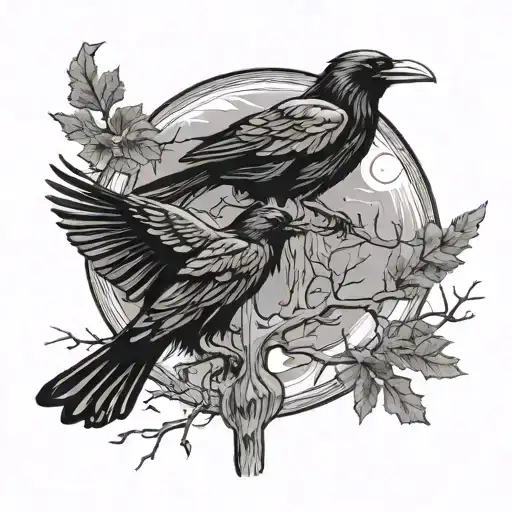 Ravens In Wood With Moon Merging