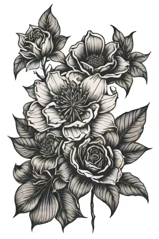 Flower And Black Thin Line