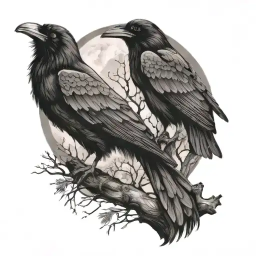 Ravens In Wood With Moon
