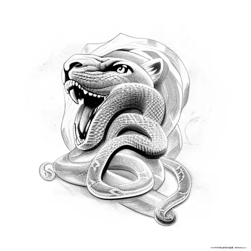 Snake Wrapped Around A Lion