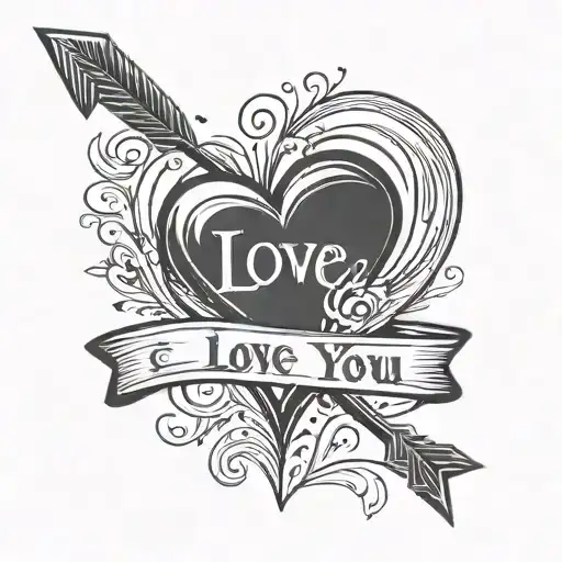 Half Of A Heart Shape With The Line As An Arrow With The Words I Love You