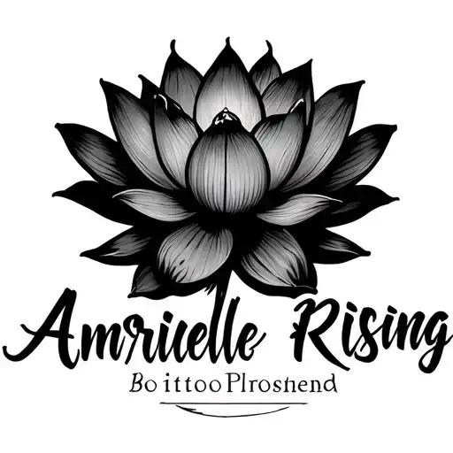 Black Bloomed Lotus Flower With The Name Amrielle Rising Above It In Colors