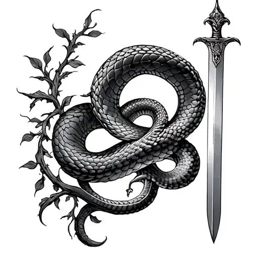 Snake And Sword With Vines Upper Tricep And Shoulder