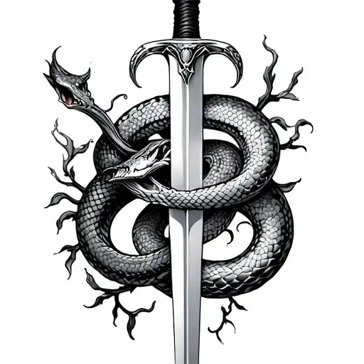 Snake And Sword With Vines