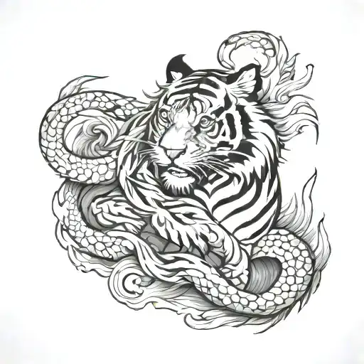 Tiger And Phoenix Shoulder Tattoo In Japanese Style