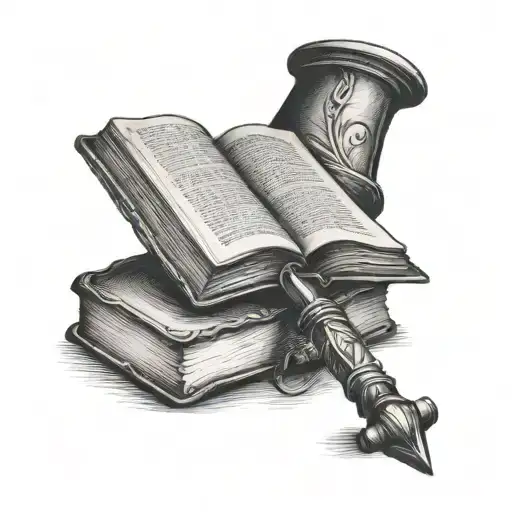 Old Book Open In Front With A Quill