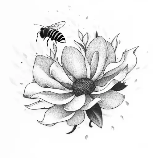 Bloomed Magnolia With A Big Bee