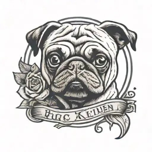 Linear Tattoo Of Pug Dog With Name Jack Skellington
