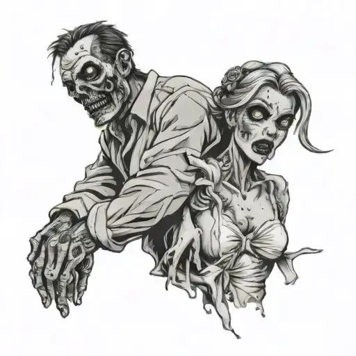 Zombie Husband And Wife Holding Hands