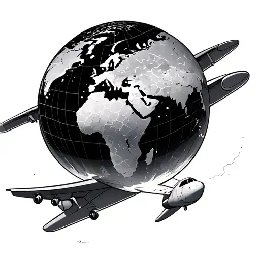 Peeling Globe As Plane Flying In The Sky