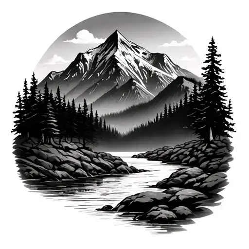 Mountain With River And Trees