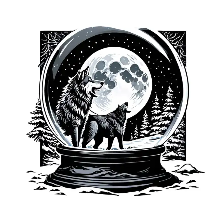Snow Globe And Wolf Howling At The Moon