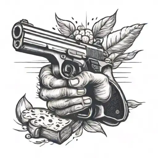 One Hand Holding A Gun The Other Hand Holding A Bread