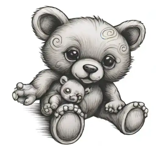 Teddy With Baby Girl On Foot