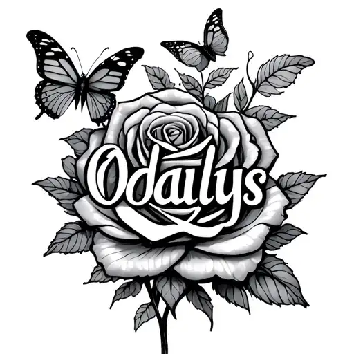 The Name Odalys With Butterflies And Rose Intertwined