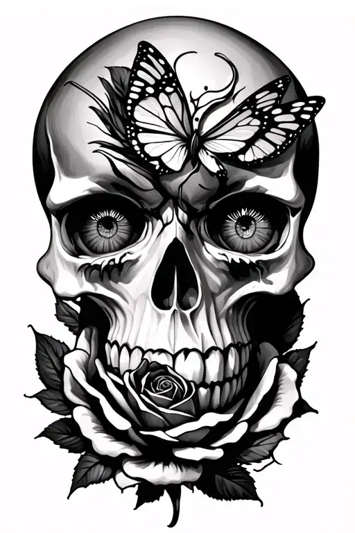 Skull Eye Rose Butter Fly