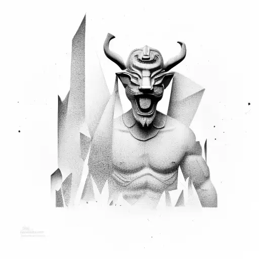 Broken Statue Of Person With Animal Mask