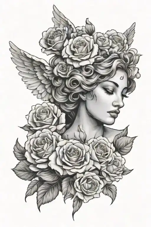 A Single Angel With Carnations And Roses Above It For A Forearm