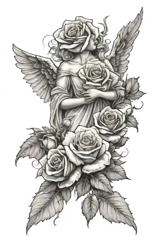 A Single Whole Angel With Carnations And Roses Above It For A Forearm