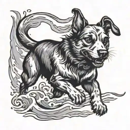 Running Dog Playing Woodblock