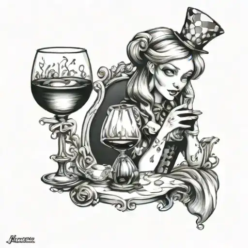 Beautiful Streetmoe Alice In Wonderland Holding A Wine Glass