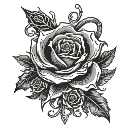 Hand With Dagger Piercing It Wrapped In Vines And Black Rose