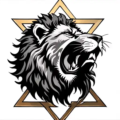 Star Of David With Lion Roaring