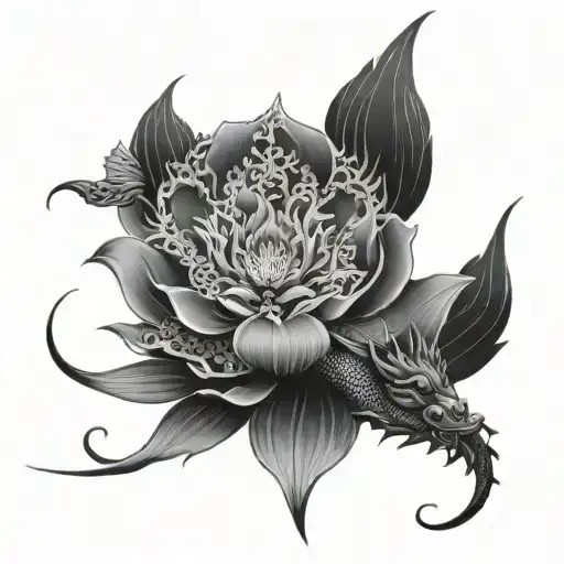 Lotus Flower And Dragon Male Back Piece