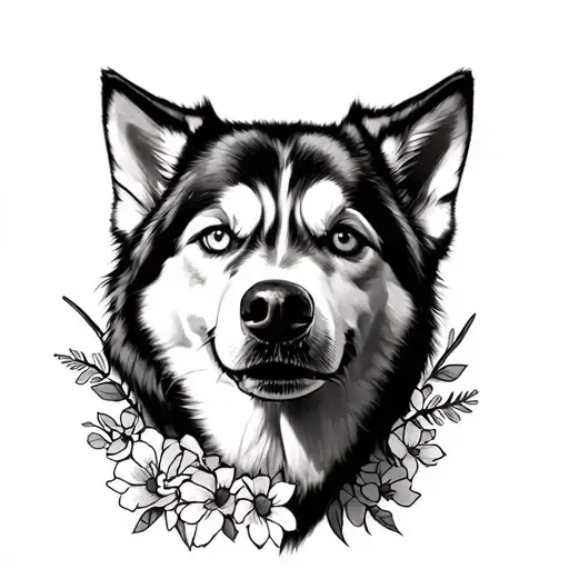 Husky Con Flores
