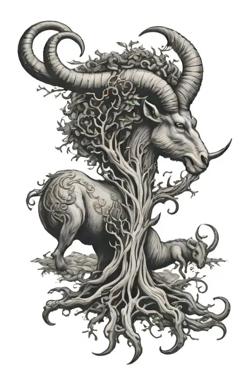 A Majestic Capricorn Symbol Intertwined With A Family Tree
