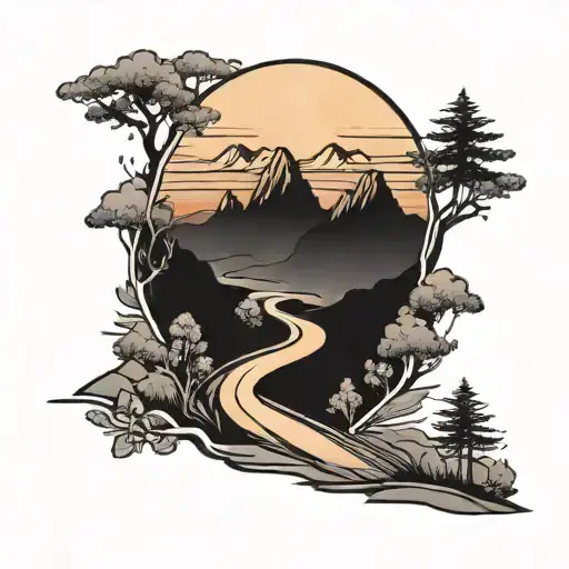 Road In The Mountains Sunset Minimalist