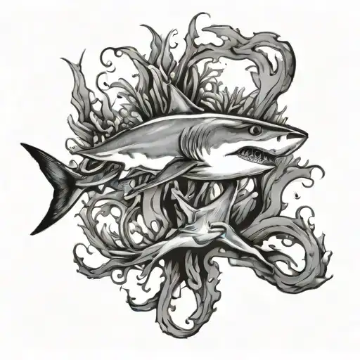 Shark Swimming Thru Long Kelp Forest