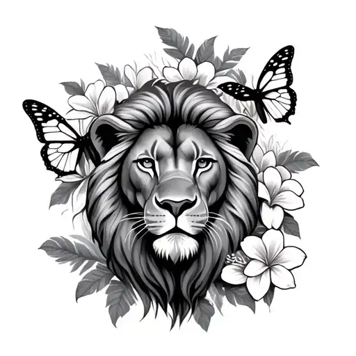Hawaiian Flowers With A Lion And Butterflies Full Sleeve