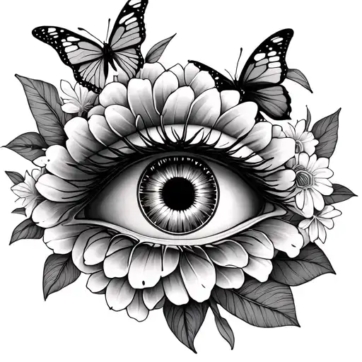 Hawaiian Flowers And Butterflies With An Illuminati Eye Full Sleeve