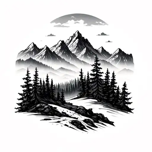 Forest Clearing With Mountains