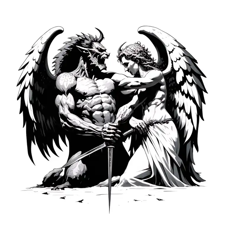 Demon Getting Stabbed By Angel From Behind