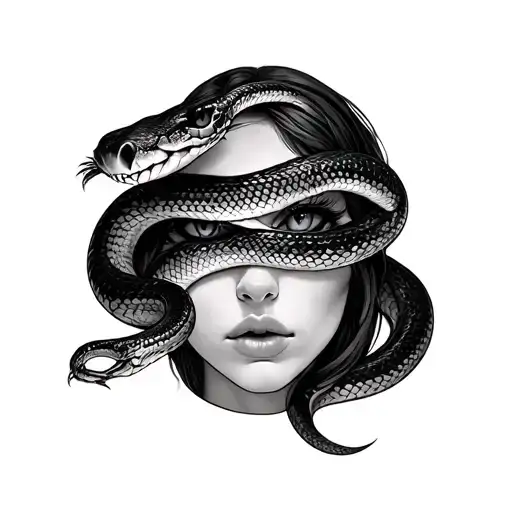 Woman With Eyes Covered By Snake