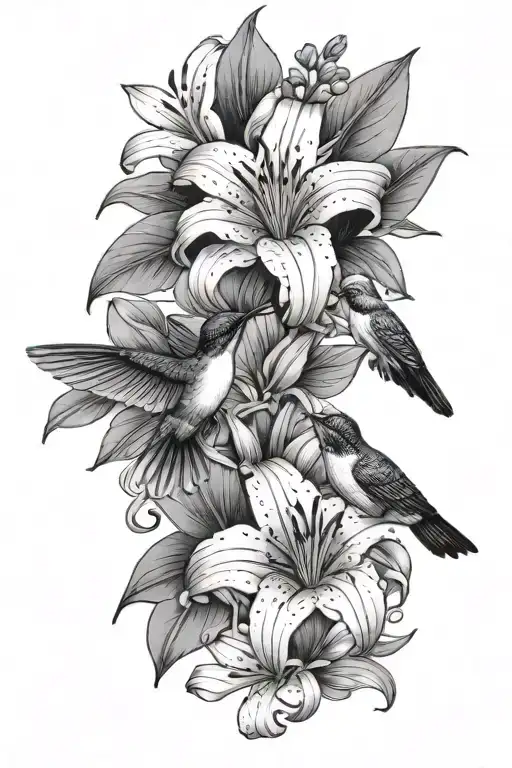 Lilies And Hummingbird