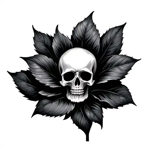 Skull In The Flower Large Black Leaves