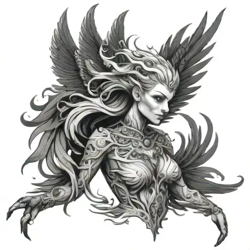 Female Human Phoenix Hybrid Creature Combining Elements