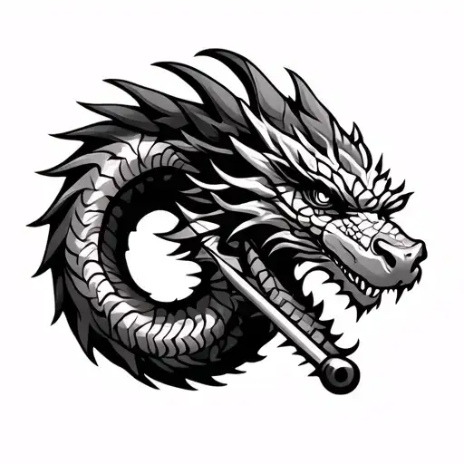 Aztec Dragon With Cue Stick