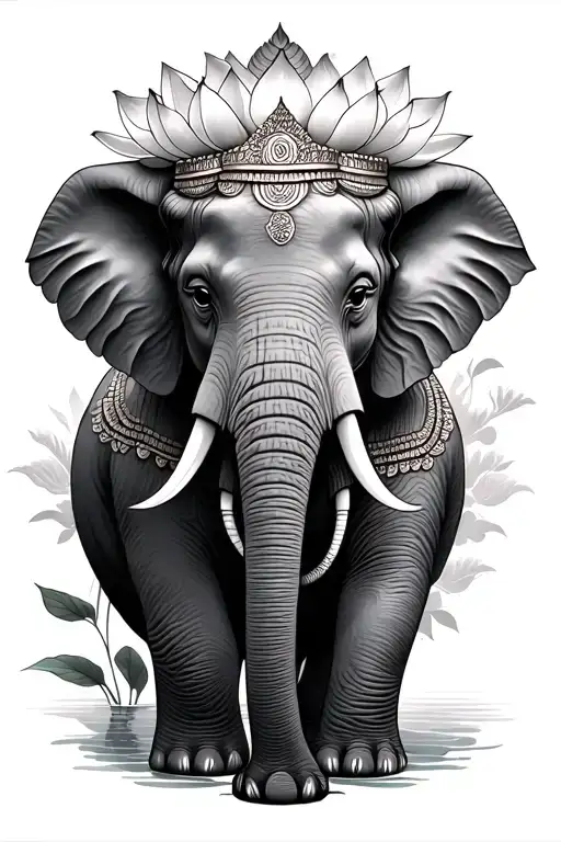 Thai Elephant With Lotus Flower Large