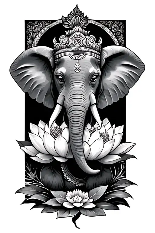 Thai Inspired Elephant With Lotus Flower Large