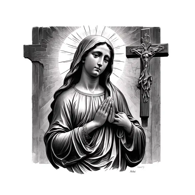 Prayer Ava Mary With Cross Of Jesucrist